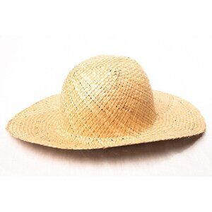 Vtg Unisex Tan Hand Woven Straw Hat Extra Wide Brim Made In The People Of China